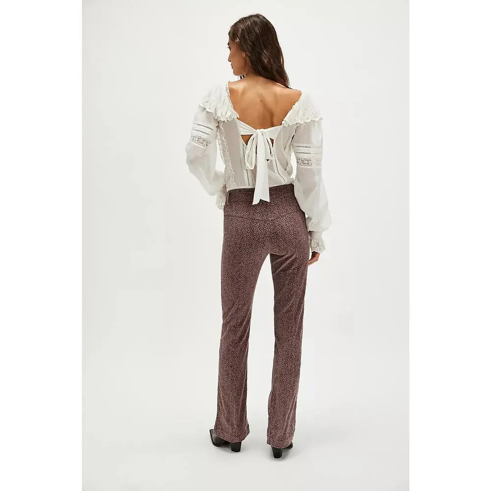 NWT Free People City Line Slim Pants $178 SIZE 10 Chocolate Combo High-Rise